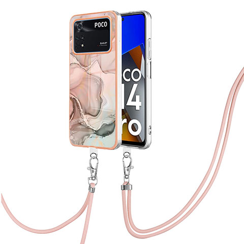 Funda Silicona Gel Goma Patron de Moda Carcasa con Acollador Cordon Lanyard YB7 para Xiaomi Poco M4 Pro 4G Rosa