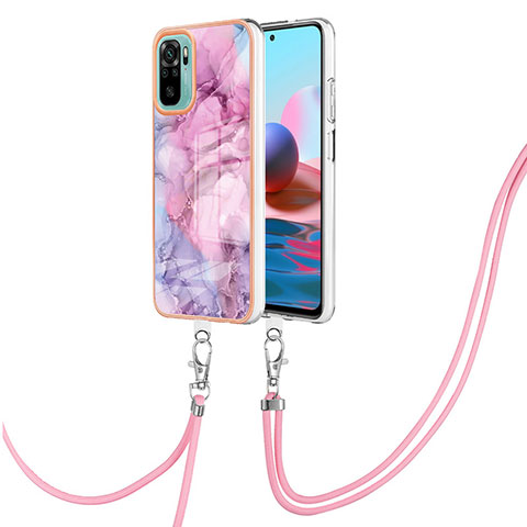 Funda Silicona Gel Goma Patron de Moda Carcasa con Acollador Cordon Lanyard YB7 para Xiaomi Poco M5S Purpura Claro