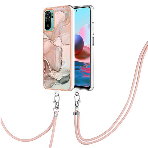 Funda Silicona Gel Goma Patron de Moda Carcasa con Acollador Cordon Lanyard YB7 para Xiaomi Poco M5S Rosa