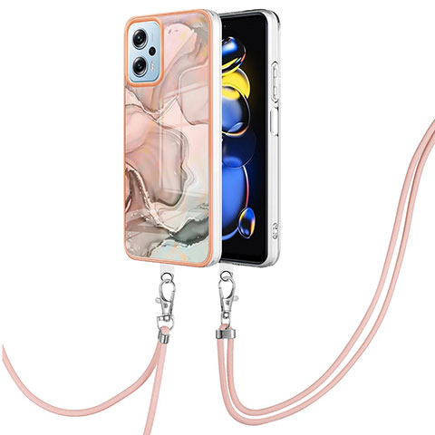 Funda Silicona Gel Goma Patron de Moda Carcasa con Acollador Cordon Lanyard YB7 para Xiaomi Poco X4 GT 5G Rosa