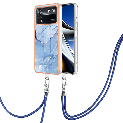 Funda Silicona Gel Goma Patron de Moda Carcasa con Acollador Cordon Lanyard YB7 para Xiaomi Poco X4 Pro 5G Azul