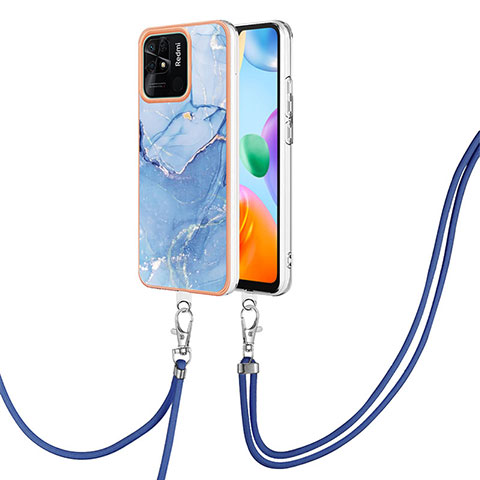 Funda Silicona Gel Goma Patron de Moda Carcasa con Acollador Cordon Lanyard YB7 para Xiaomi Redmi 10 Power Azul