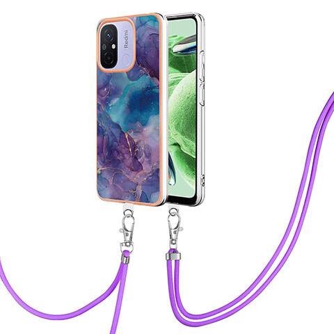 Funda Silicona Gel Goma Patron de Moda Carcasa con Acollador Cordon Lanyard YB7 para Xiaomi Redmi 11A 4G Morado