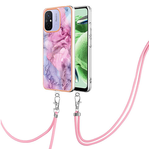 Funda Silicona Gel Goma Patron de Moda Carcasa con Acollador Cordon Lanyard YB7 para Xiaomi Redmi 11A 4G Purpura Claro