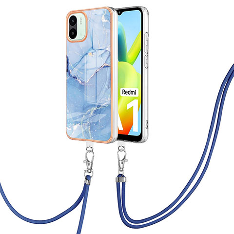 Funda Silicona Gel Goma Patron de Moda Carcasa con Acollador Cordon Lanyard YB7 para Xiaomi Redmi A1 Azul