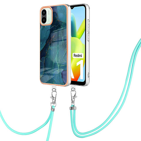 Funda Silicona Gel Goma Patron de Moda Carcasa con Acollador Cordon Lanyard YB7 para Xiaomi Redmi A2 Plus Verde