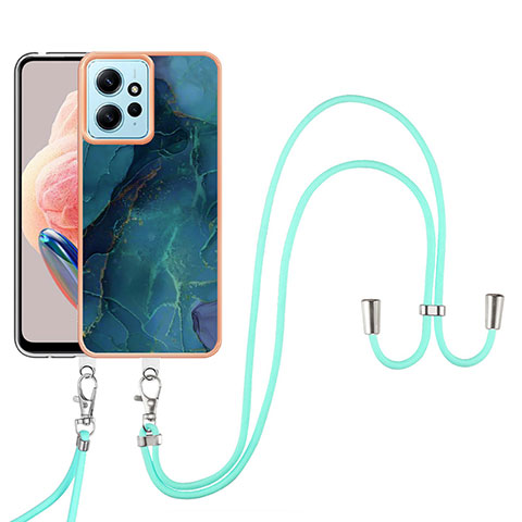 Funda Silicona Gel Goma Patron de Moda Carcasa con Acollador Cordon Lanyard YB7 para Xiaomi Redmi Note 12 4G Verde