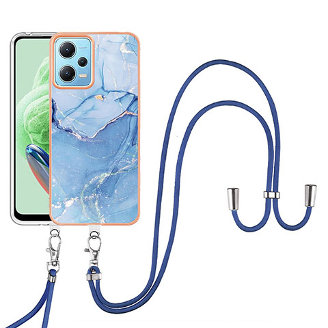 Funda Silicona Gel Goma Patron de Moda Carcasa con Acollador Cordon Lanyard YB7 para Xiaomi Redmi Note 12 5G Azul