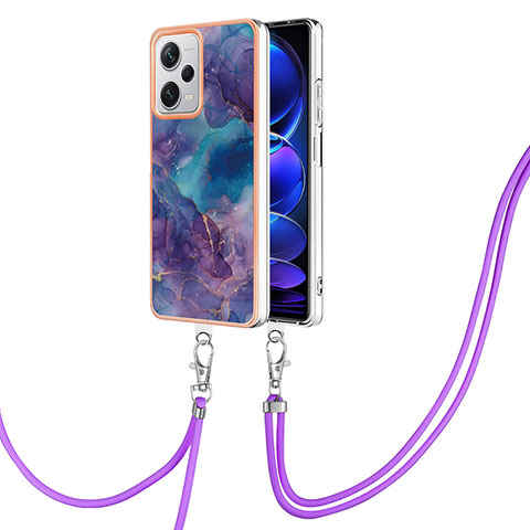 Funda Silicona Gel Goma Patron de Moda Carcasa con Acollador Cordon Lanyard YB7 para Xiaomi Redmi Note 12 Explorer Morado