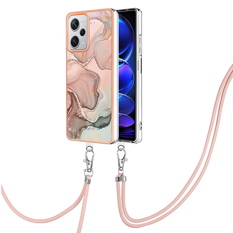 Funda Silicona Gel Goma Patron de Moda Carcasa con Acollador Cordon Lanyard YB7 para Xiaomi Redmi Note 12 Explorer Rosa