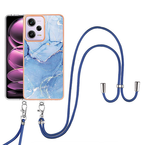 Funda Silicona Gel Goma Patron de Moda Carcasa con Acollador Cordon Lanyard YB7 para Xiaomi Redmi Note 12 Pro 5G Azul