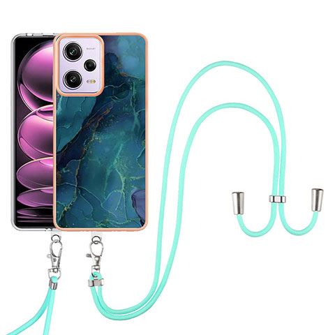 Funda Silicona Gel Goma Patron de Moda Carcasa con Acollador Cordon Lanyard YB7 para Xiaomi Redmi Note 12 Pro 5G Verde