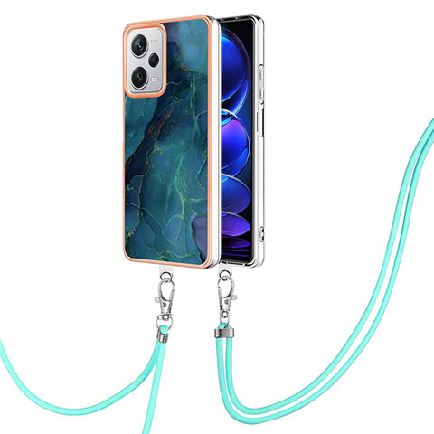 Funda Silicona Gel Goma Patron de Moda Carcasa con Acollador Cordon Lanyard YB7 para Xiaomi Redmi Note 12 Pro+ Plus 5G Verde