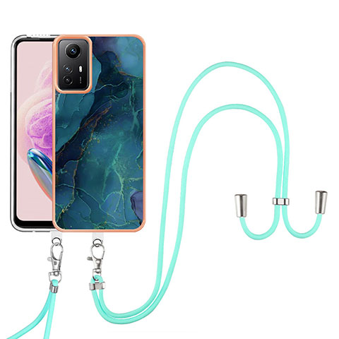 Funda Silicona Gel Goma Patron de Moda Carcasa con Acollador Cordon Lanyard YB7 para Xiaomi Redmi Note 12S Verde