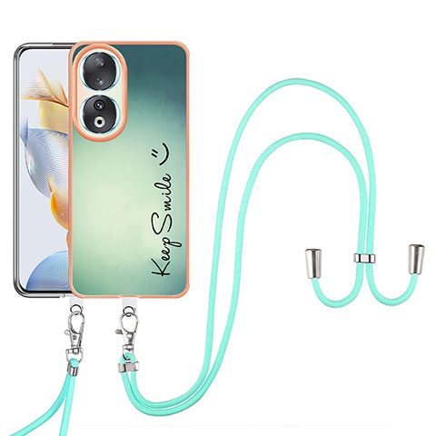 Funda Silicona Gel Goma Patron de Moda Carcasa con Acollador Cordon Lanyard YB8 para Huawei Honor 90 5G Verde