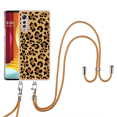 Funda Silicona Gel Goma Patron de Moda Carcasa con Acollador Cordon Lanyard YB8 para LG Velvet 4G Marron