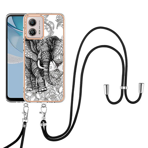 Funda Silicona Gel Goma Patron de Moda Carcasa con Acollador Cordon Lanyard YB8 para Motorola Moto G53 5G Gris