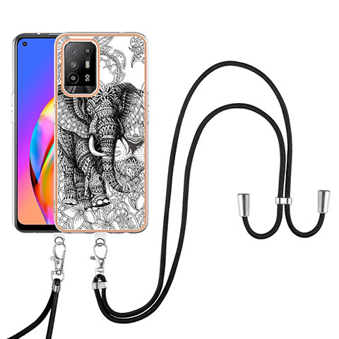 Funda Silicona Gel Goma Patron de Moda Carcasa con Acollador Cordon Lanyard YB8 para Oppo A95 5G Gris