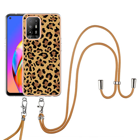 Funda Silicona Gel Goma Patron de Moda Carcasa con Acollador Cordon Lanyard YB8 para Oppo A95 5G Marron