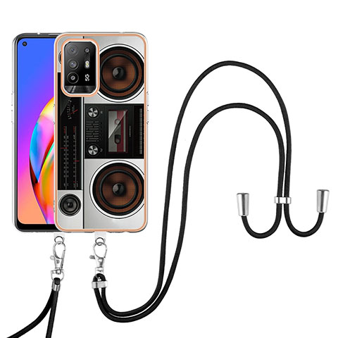 Funda Silicona Gel Goma Patron de Moda Carcasa con Acollador Cordon Lanyard YB8 para Oppo A95 5G Vistoso