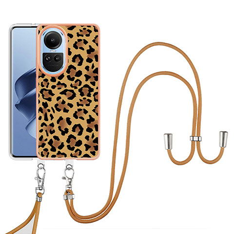 Funda Silicona Gel Goma Patron de Moda Carcasa con Acollador Cordon Lanyard YB8 para Oppo Reno10 5G Marron