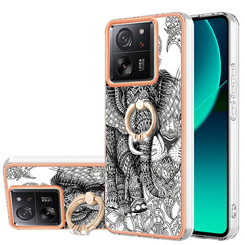 Funda Silicona Gel Goma Patron de Moda Carcasa con Acollador Cordon Lanyard YB8 para Xiaomi Mi 13T Pro 5G Gris