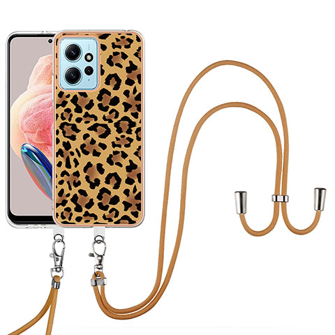 Funda Silicona Gel Goma Patron de Moda Carcasa con Acollador Cordon Lanyard YB8 para Xiaomi Redmi Note 12 4G Marron