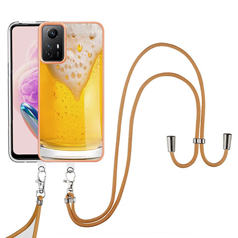 Funda Silicona Gel Goma Patron de Moda Carcasa con Acollador Cordon Lanyard YB8 para Xiaomi Redmi Note 12S Amarillo