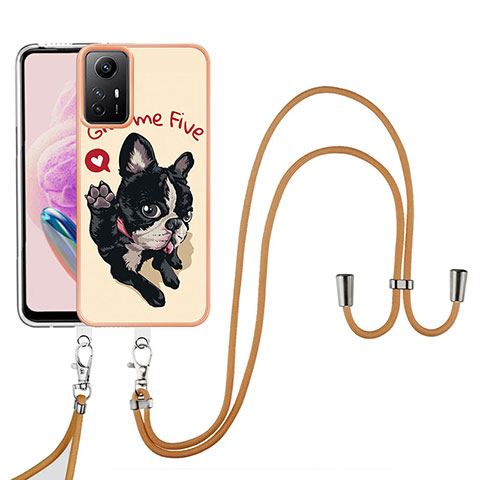 Funda Silicona Gel Goma Patron de Moda Carcasa con Acollador Cordon Lanyard YB8 para Xiaomi Redmi Note 12S Caqui