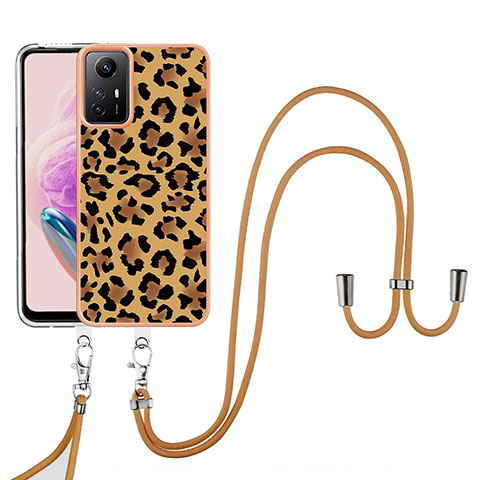 Funda Silicona Gel Goma Patron de Moda Carcasa con Acollador Cordon Lanyard YB8 para Xiaomi Redmi Note 12S Marron