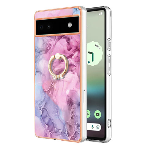 Funda Silicona Gel Goma Patron de Moda Carcasa con Anillo de dedo Soporte Y01B para Google Pixel 6a 5G Purpura Claro