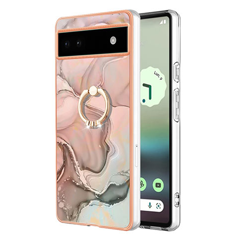 Funda Silicona Gel Goma Patron de Moda Carcasa con Anillo de dedo Soporte Y01B para Google Pixel 6a 5G Rosa