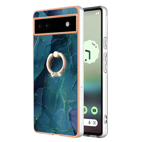 Funda Silicona Gel Goma Patron de Moda Carcasa con Anillo de dedo Soporte Y01B para Google Pixel 6a 5G Verde