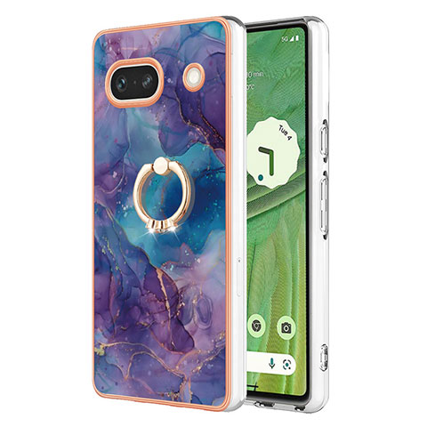 Funda Silicona Gel Goma Patron de Moda Carcasa con Anillo de dedo Soporte Y01B para Google Pixel 7a 5G Morado