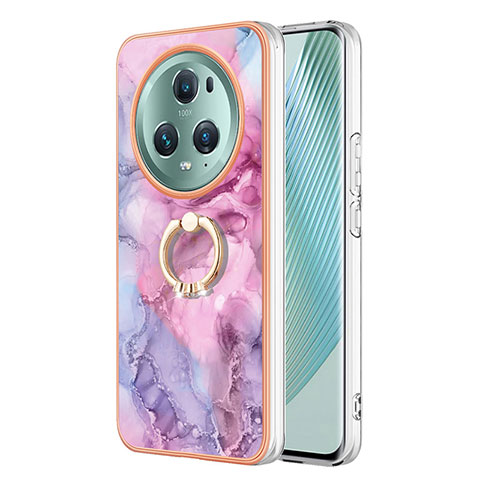 Funda Silicona Gel Goma Patron de Moda Carcasa con Anillo de dedo Soporte Y01B para Huawei Honor Magic5 Pro 5G Purpura Claro