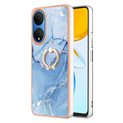 Funda Silicona Gel Goma Patron de Moda Carcasa con Anillo de dedo Soporte Y01B para Huawei Honor X7 Azul