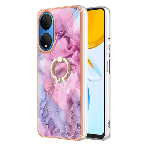 Funda Silicona Gel Goma Patron de Moda Carcasa con Anillo de dedo Soporte Y01B para Huawei Honor X7 Purpura Claro