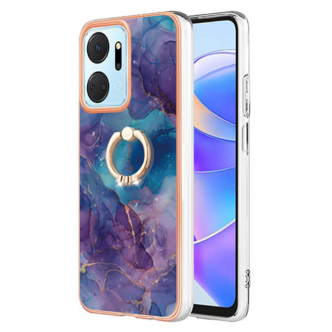 Funda Silicona Gel Goma Patron de Moda Carcasa con Anillo de dedo Soporte Y01B para Huawei Honor X7a Morado