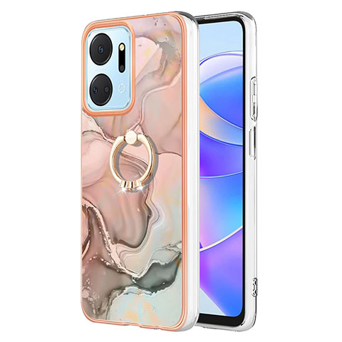 Funda Silicona Gel Goma Patron de Moda Carcasa con Anillo de dedo Soporte Y01B para Huawei Honor X7a Rosa