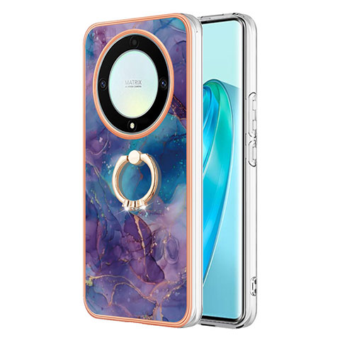 Funda Silicona Gel Goma Patron de Moda Carcasa con Anillo de dedo Soporte Y01B para Huawei Honor X9a 5G Morado