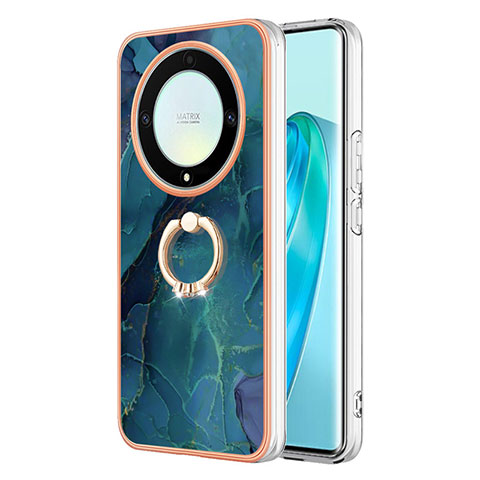 Funda Silicona Gel Goma Patron de Moda Carcasa con Anillo de dedo Soporte Y01B para Huawei Honor X9a 5G Verde