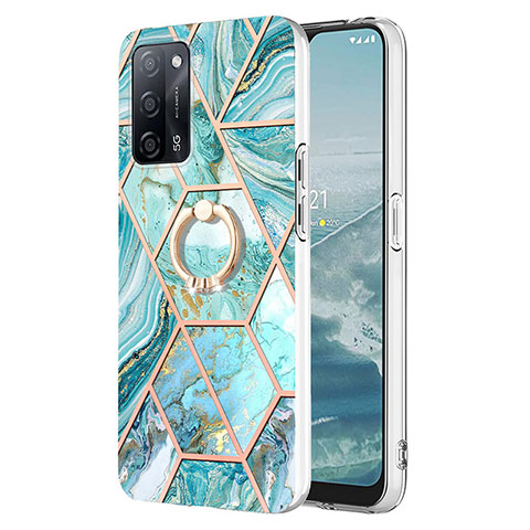 Funda Silicona Gel Goma Patron de Moda Carcasa con Anillo de dedo Soporte Y01B para Oppo A53s 5G Menta Verde