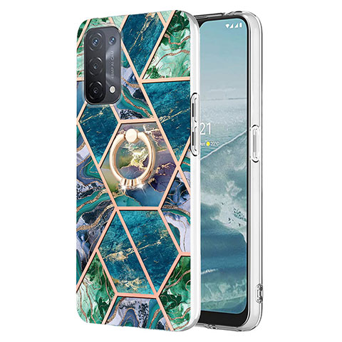 Funda Silicona Gel Goma Patron de Moda Carcasa con Anillo de dedo Soporte Y01B para Oppo A74 5G Verde Noche