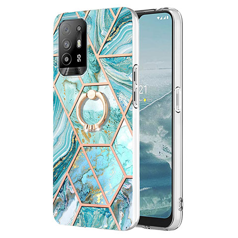 Funda Silicona Gel Goma Patron de Moda Carcasa con Anillo de dedo Soporte Y01B para Oppo A94 5G Menta Verde