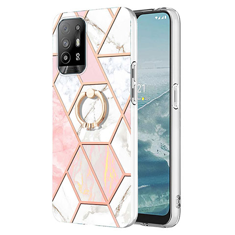 Funda Silicona Gel Goma Patron de Moda Carcasa con Anillo de dedo Soporte Y01B para Oppo A94 5G Rosa