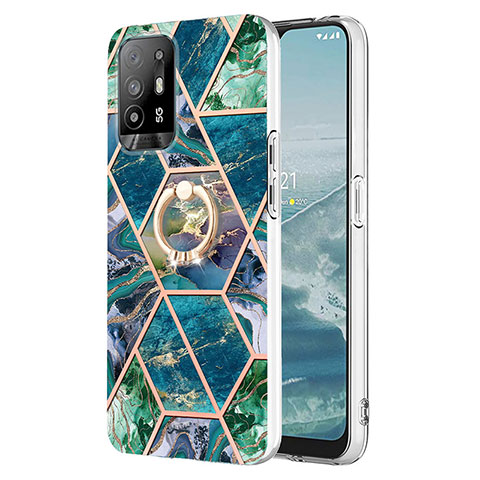 Funda Silicona Gel Goma Patron de Moda Carcasa con Anillo de dedo Soporte Y01B para Oppo A94 5G Verde Noche