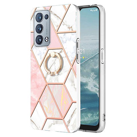 Funda Silicona Gel Goma Patron de Moda Carcasa con Anillo de dedo Soporte Y01B para Oppo Reno6 Pro 5G Rosa