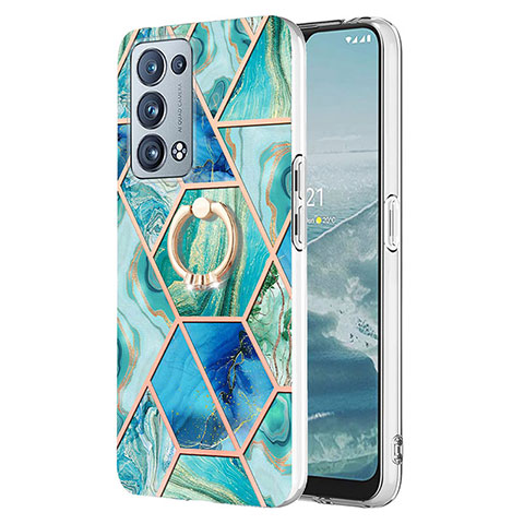 Funda Silicona Gel Goma Patron de Moda Carcasa con Anillo de dedo Soporte Y01B para Oppo Reno6 Pro+ Plus 5G Verde