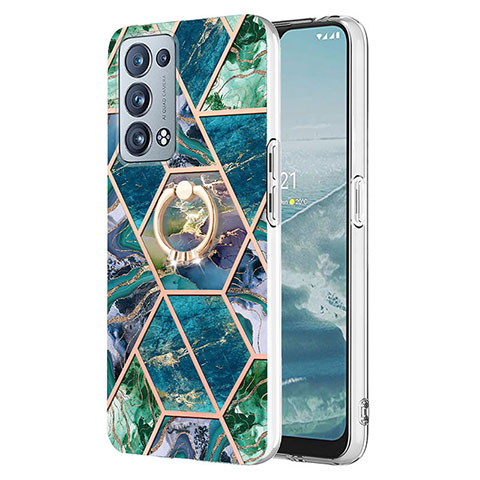 Funda Silicona Gel Goma Patron de Moda Carcasa con Anillo de dedo Soporte Y01B para Oppo Reno6 Pro+ Plus 5G Verde Noche