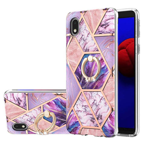 Funda Silicona Gel Goma Patron de Moda Carcasa con Anillo de dedo Soporte Y01B para Samsung Galaxy A01 Core Purpura Claro